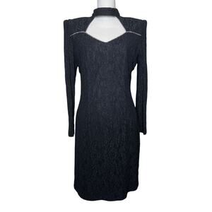 Vintage 80s Size Small Black Lace Cocktail Semi Formal Dress Cut Out Backless